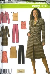 S4791 Simplicity Pattern EASY Pants, Skirt, Top & Lined Coat or Jacket Petite Misses Size 12- 20