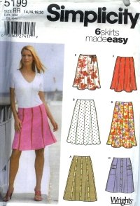 S5199 Simiplicity Pattern 6 EASY Skirts Gored each in 2 lengths Misses Size HH 6-12