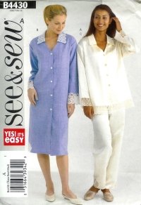 B4430 Butterick Pattern EASY Top, Pants & Nightshirt PETITE Misses Size XS, S, M