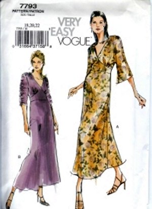 V7793 Vogue Pattern VERY EASY Dress Misses Size 12, 14, 16