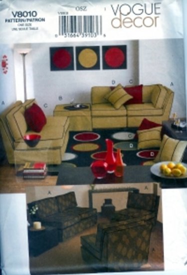 V8010 Vogue Pattern SECTIONAL SLIPCOVERS & PILLOWS Size OSZ