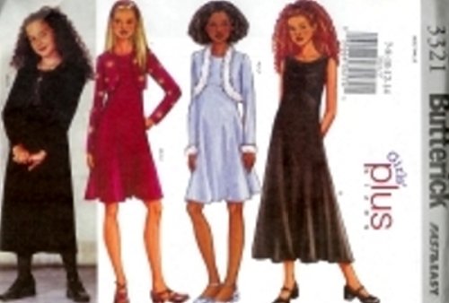 B3321 Butterick FAST EASY Jacket, Dress Girls PLUS Size 7,8,10,12,14
