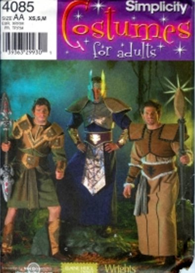 S4085 Simplicity Pattern COSTUMES for ADULTS Mens Size BB M, L, XL