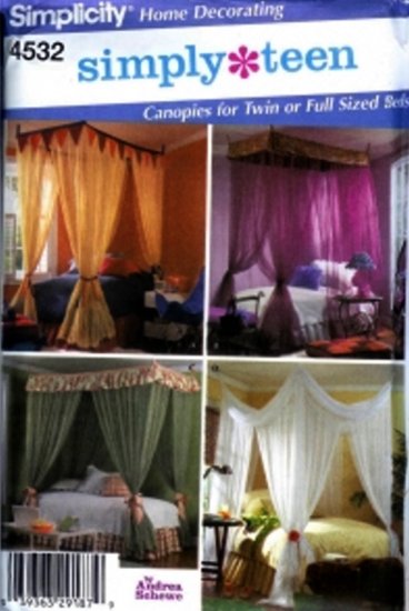 S4532 Simplicity SIMPLY TEEN Canopies for Twin or Full Sized Beds