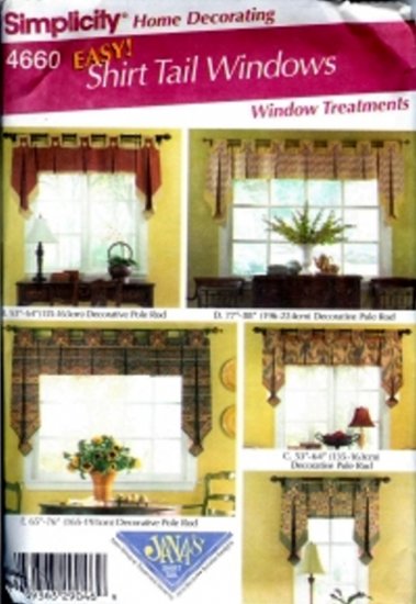 S4660 Simplicity Pattern EASY Shirt Tail Window Treatments