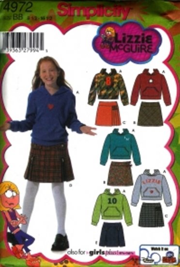 S4972 Simplicity LIZZIE McGUIRE Skirts and Knit Top Girls PLUS Size BB 8 1/2- 16 1/2