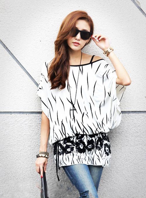Women White Tops Blouse T Shirts Loose Plus Size Tunic Batwing Short Sleeve Summer