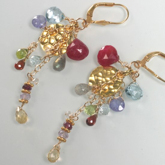 Ruby Blue Topaz Tanzanite Peridot Vermeil Disc Earrings