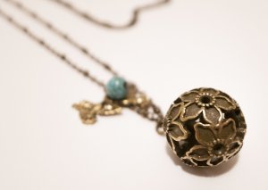 Rustic Copper Ball Necklace with Pigeon Pendant and Turquoise