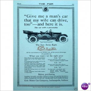 Cole Automobile 1912 full page ad Indianapolis Indiana E162
