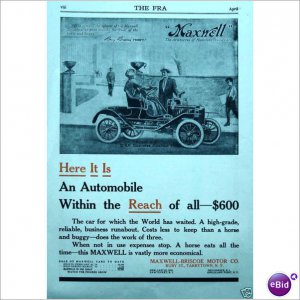 Maxwell model AA Runabout car page ad 1910 Tarrytown E164