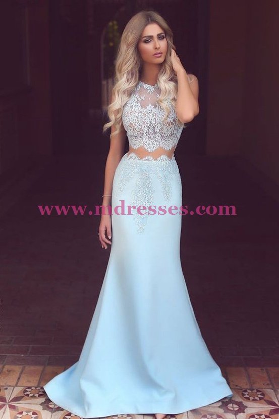 Mermaid Lace Two Pieces Prom Dresses Party Evening Gowns 447