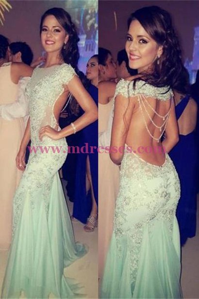 Lace Open Back Long Prom Dresses Party Evening Gowns 457