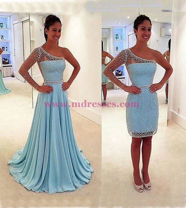 A-Line Beaded One Sleeve Prom Dresses Party Evening Gowns 458