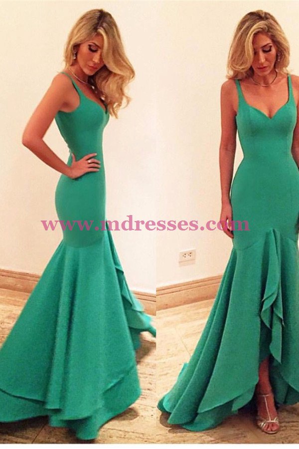 Long Green Mermaid Prom Dresses Party Evening Gowns 472