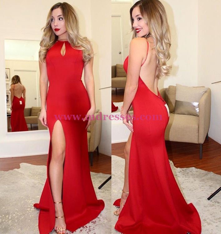 Sexy Long Red Backless Prom Dresses Party Evening Gowns 479