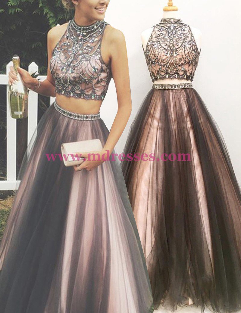 Beaded Two Pieces Prom Dresses Party Evening Gowns 485