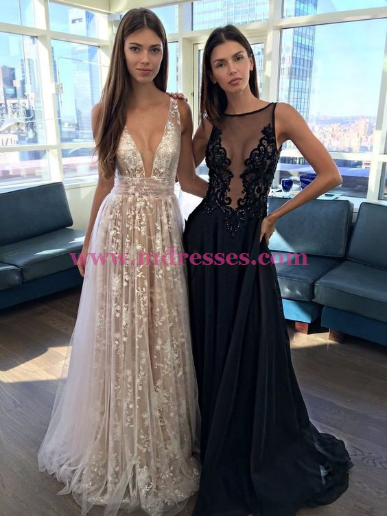 Sexy Illusion Neckline Lace Chiffon Long Prom Dresses Right Picture 494