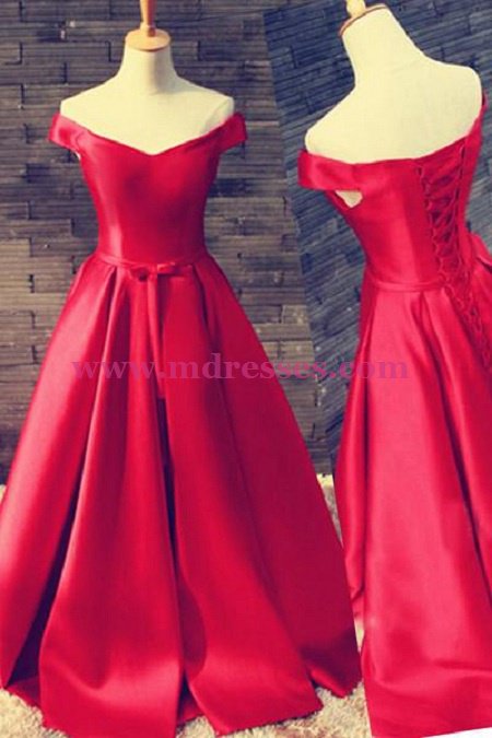 Long Red Off-the-Shoulder Prom Dresses Party Evening Gowns 500