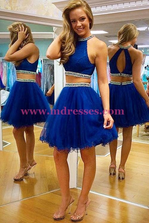Two Pieces Beaded Tulle Short Homecoming Cocktail Prom Dresses 506