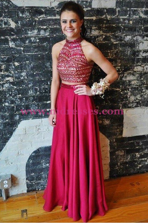 Beaded Two Pieces Long Prom Dresses Party Evening Gowns 509
