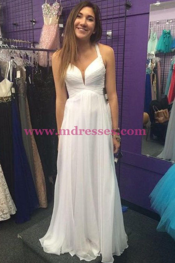 Long White Chiffon Prom Dresses Party Evening Gowns 517