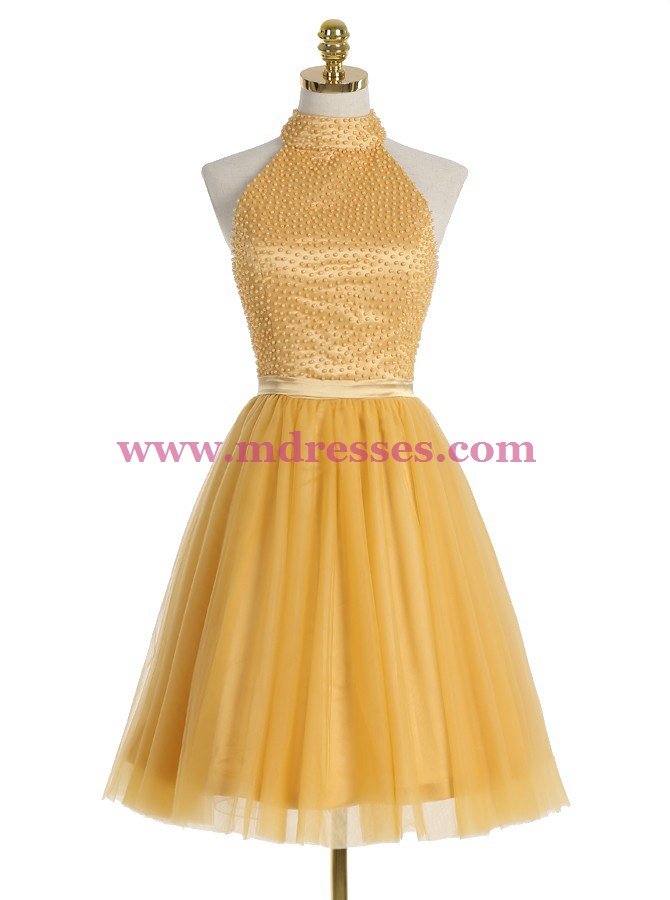 Short Yellow Homecoming Cocktail Prom Dresses 524