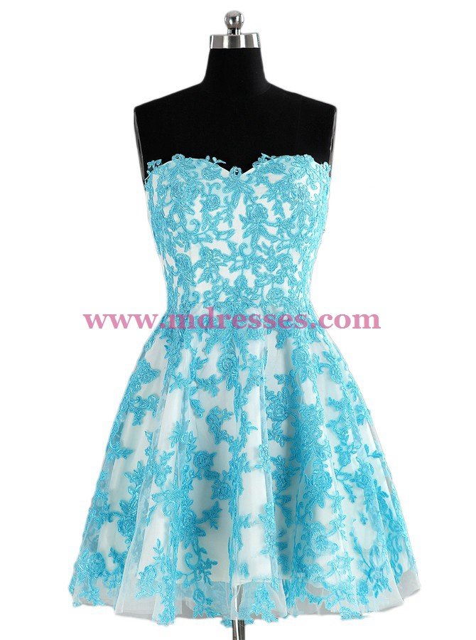 Short Blue Lace Appliques Homecoming Cocktail Prom Dresses 528