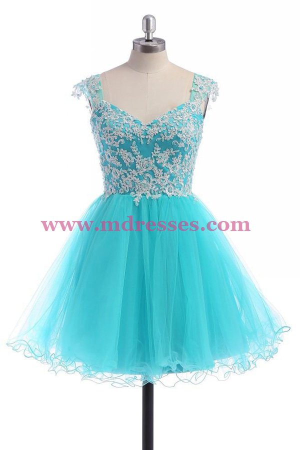 Short Blue Lace Tulle Homecoming Cocktail Prom Dresses Party Evening Gowns 529