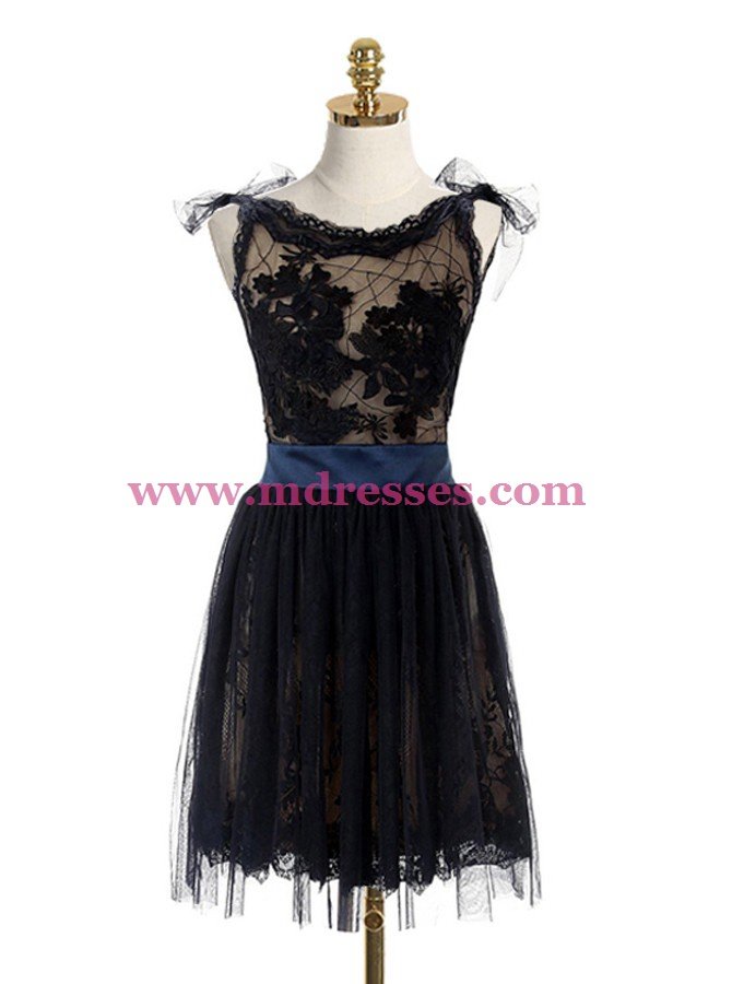 Short Black Lace Backless Homecoming Cocktail Prom Dresses Party Evening Gowns 531