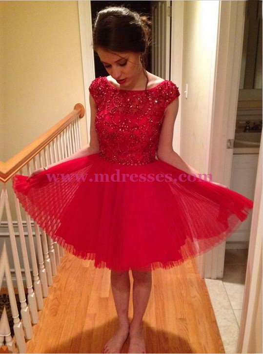 Short Red Beaded Homecoming Cocktail Prom Dresses 535