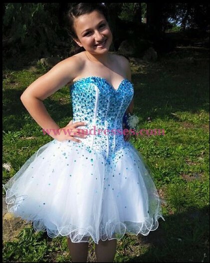 Short Blue Beaded Sweetheart Homecoming Cocktail Prom Dresses Party Evening Gowns 541