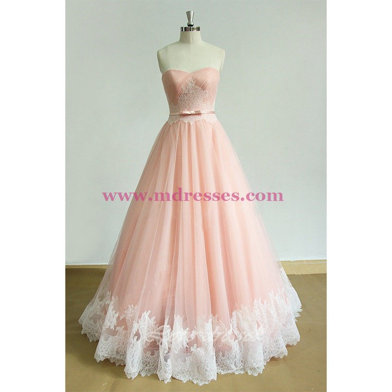 A-Line Long Pink Lace Prom Dresses Party Evening Gowns 548