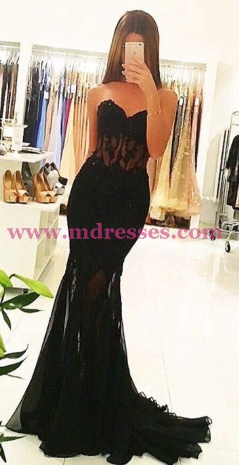Long Black Sexy Lace Mermaid Prom Party Dresses 559