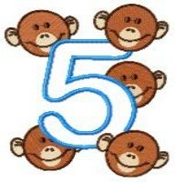 Five Little Monkeys Applique Embroidery Designs 5x7 Hoop