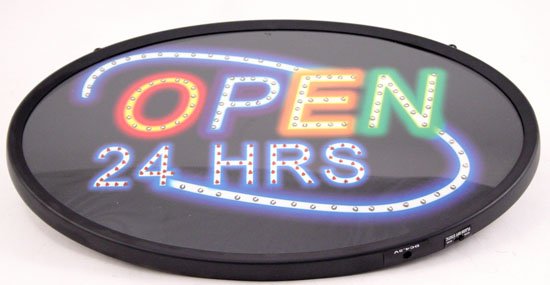 Brand New 13 x 21 Neon 24 Hours Open Sign w Adaptor