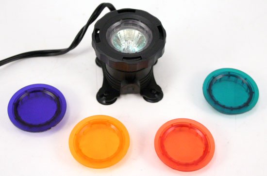 Submersible 12 Volt Spotlight w 4 Colored Lenses -Pond