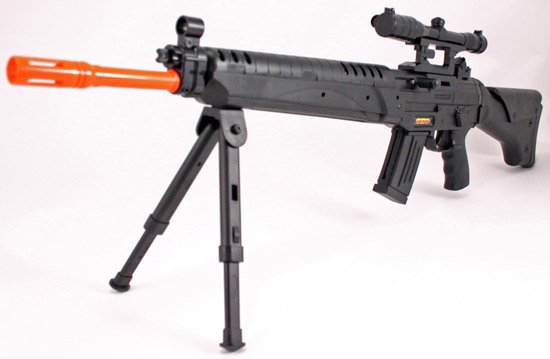 AS102 Airsoft Rifle w Bipod, Scope, Laser Sight ~