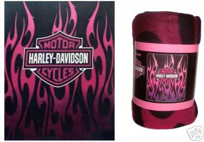 50" x 60" Harley Davidson Pink Flames Fleece Blanket