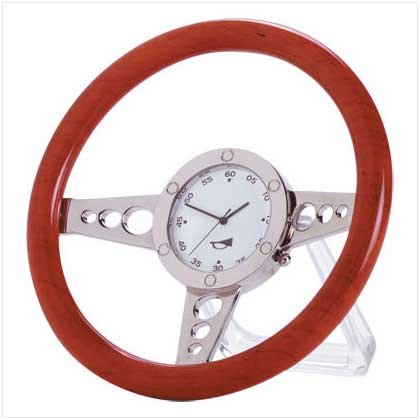 WOOD RACER STEERING WHEEL CLOCK