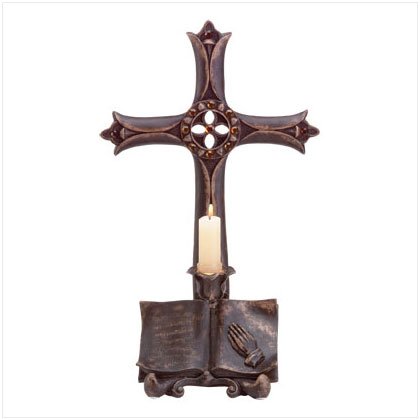 CROSS/BIBLE CANDLEHOLDER
