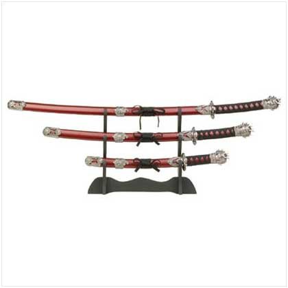 Samurai Swords with Wood Stand Set
