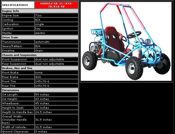 72cc - 1 Seat Go Cart - Up to 23 MPH F/S
