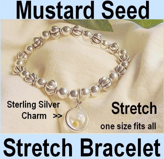 Friendship Jewelry Bracelet" Mustard Seed Charm Fluted Bead Bracelet - Gift Box and Bible Card