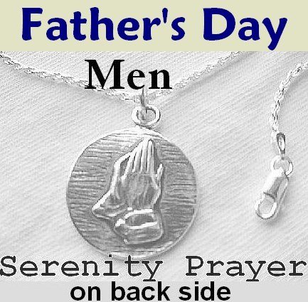A Father's Love" Men's Serenity Prayer Necklace Sterling Silver Praying Hands Pendant
