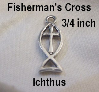 Fisherman's Cross Charm Silver Pewter