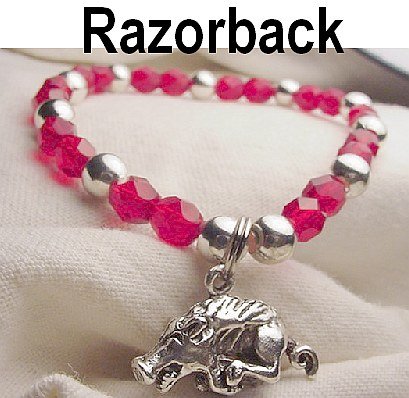 Arkansas Razorback Hog Charm Bracelet Silver