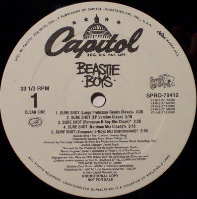 Beastie Boys - Sure Shot (10 Mixes) - White Label Promo Only 12" Vinyl Record - Rock