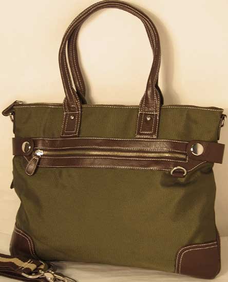 Olive Green Nylon Tote Bag Laptop Case