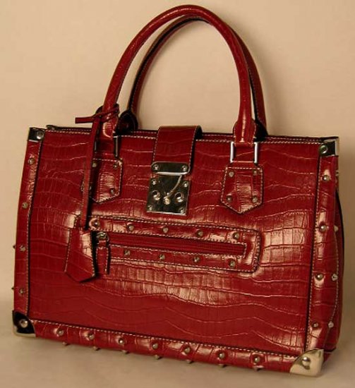 Black Brown Red Green Studs Briefcase Tote Lock and Key
